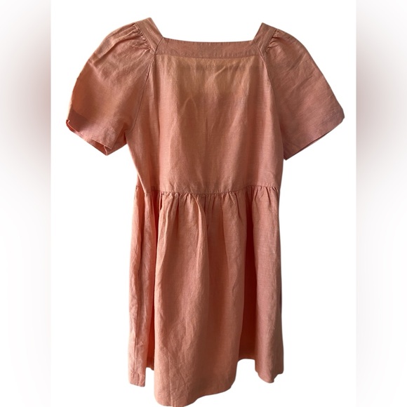 Madewell Linen Blend Allie Babydoll Mini Dress Peach Square Neck XS - Picture 3 of 5